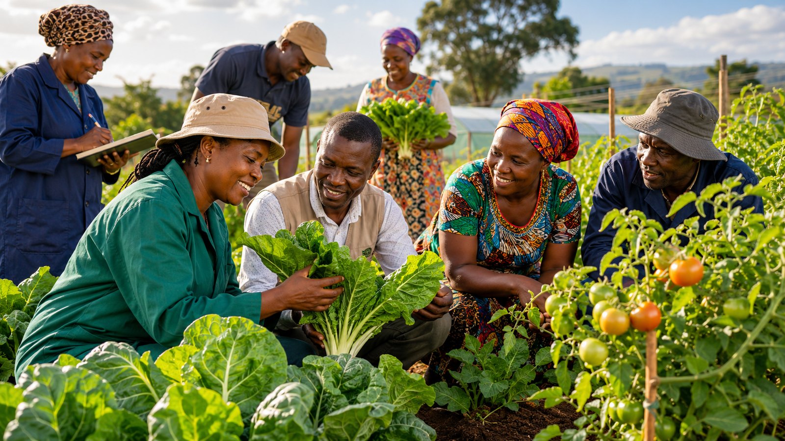 Farmers working together in a vegetable garden